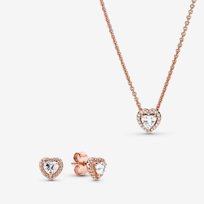 Pandora Sparkling Herbarium Cluster Jewelry Gift Set Necklace & Earring Sets Rose Gold Plated | 501-DQERBT