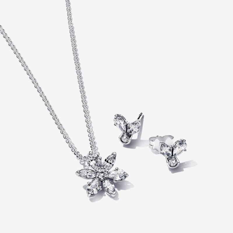 Pandora Sparkling Herbarium Cluster Jewelry Gift Set Necklace & Earring Sets Sterling Silver | 925-ZJNGKV