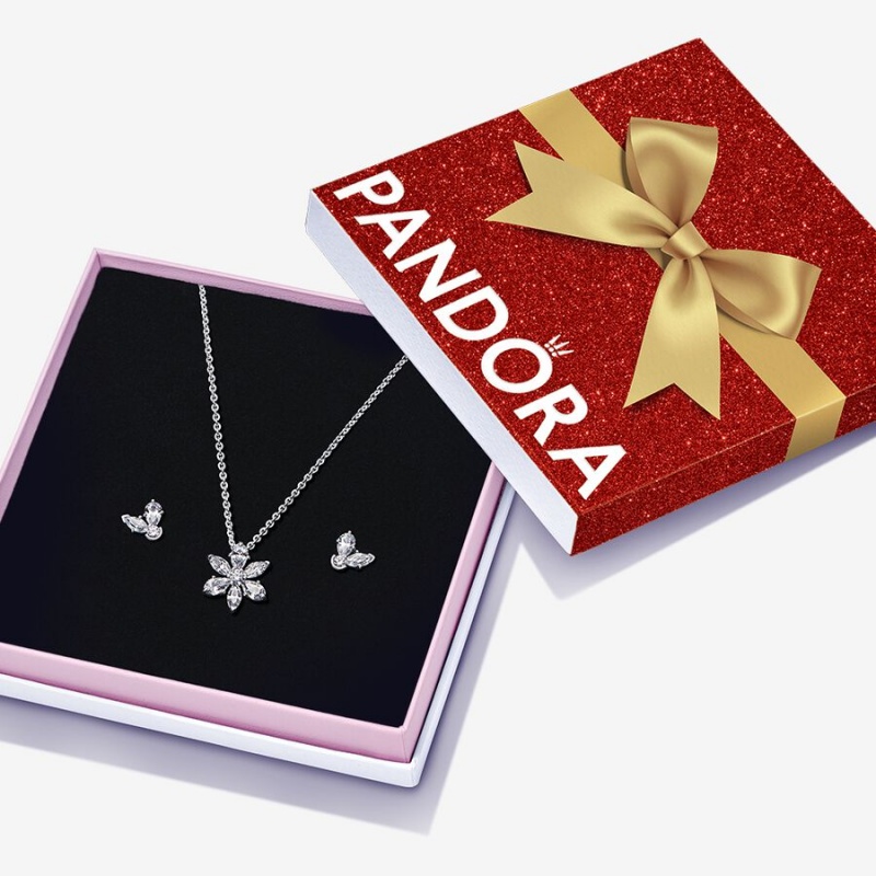 Pandora Sparkling Herbarium Cluster Jewelry Gift Set Necklace & Earring Sets Sterling Silver | 925-ZJNGKV