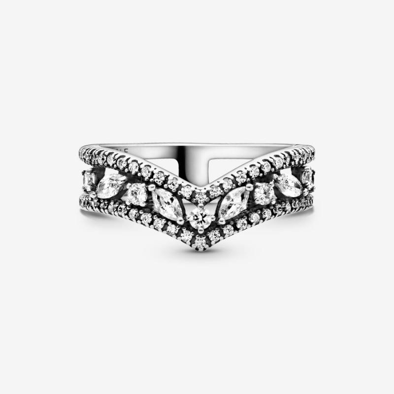 Pandora Sparkling Marquise Double Wishbone Statement Rings Sterling Silver | 548-VBPTHC