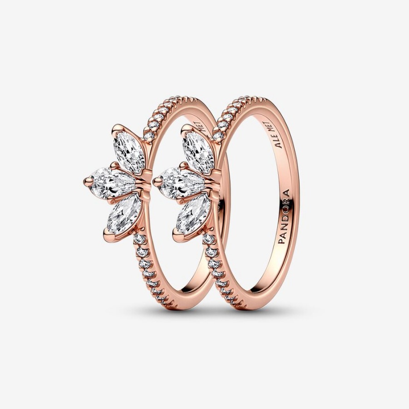 Pandora Sparkling Marquise Double Wishbone Ring Sets Rose Gold Plated | 386-XMCJDR