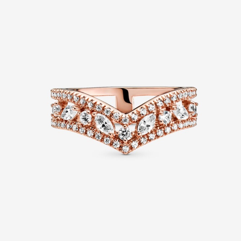 Pandora Sparkling Marquise Double Wishbone Statement Rings Rose Gold Plated | 860-OUPICE