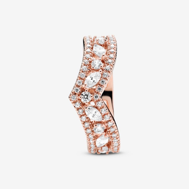 Pandora Sparkling Marquise Double Wishbone Statement Rings Rose Gold Plated | 860-OUPICE