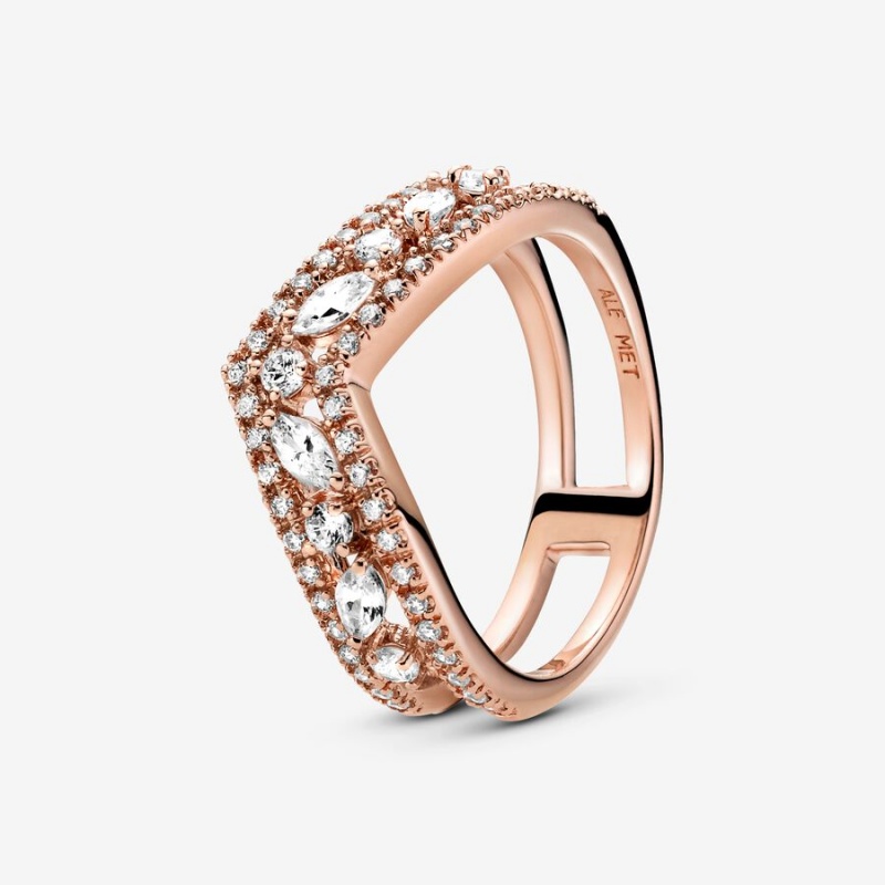 Pandora Sparkling Marquise Double Wishbone Statement Rings Rose Gold Plated | 860-OUPICE