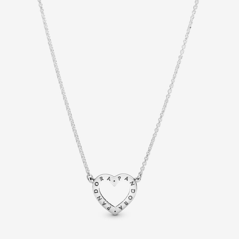 Pandora Sparkling Open Heart Chain Necklaces Sterling Silver | 518-YKZBJG