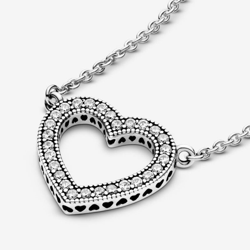 Pandora Sparkling Open Heart Chain Necklaces Sterling Silver | 518-YKZBJG