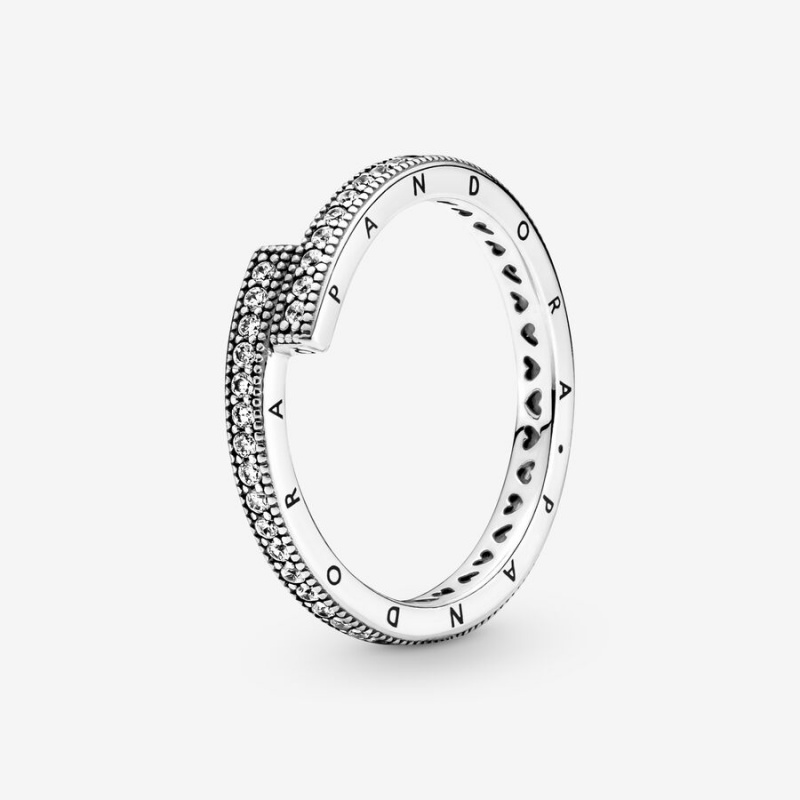 Pandora Sparkling Overlapping Band Rings Sterling Silver | 847-EWJQMB