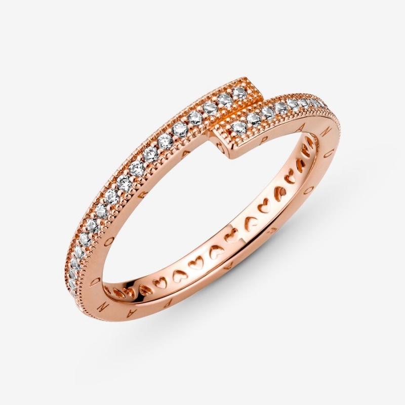 Pandora Sparkling Overlapping Stackable Rings Rose Gold Plated | 048-CFHVQP