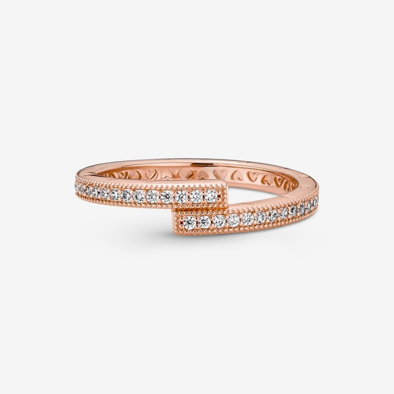 Pandora Sparkling Overlapping Stackable Rings Rose Gold Plated | 048-CFHVQP