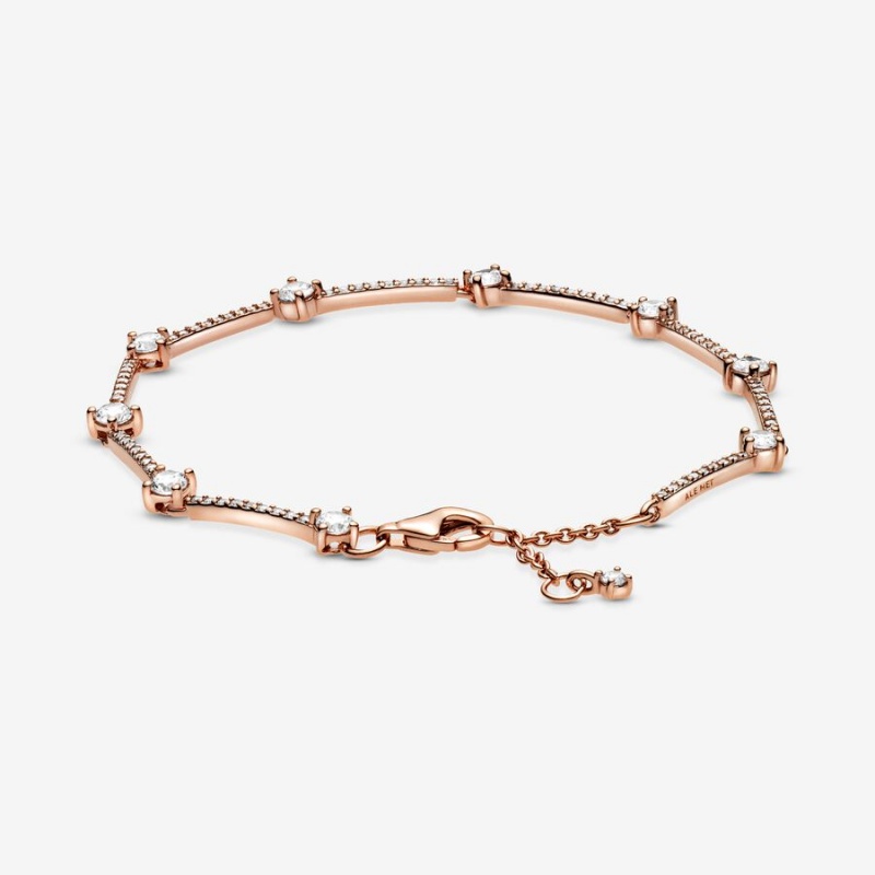 Pandora Sparkling Pavé Bars Chain Bracelets Rose Gold Plated | 801-CNYLHQ