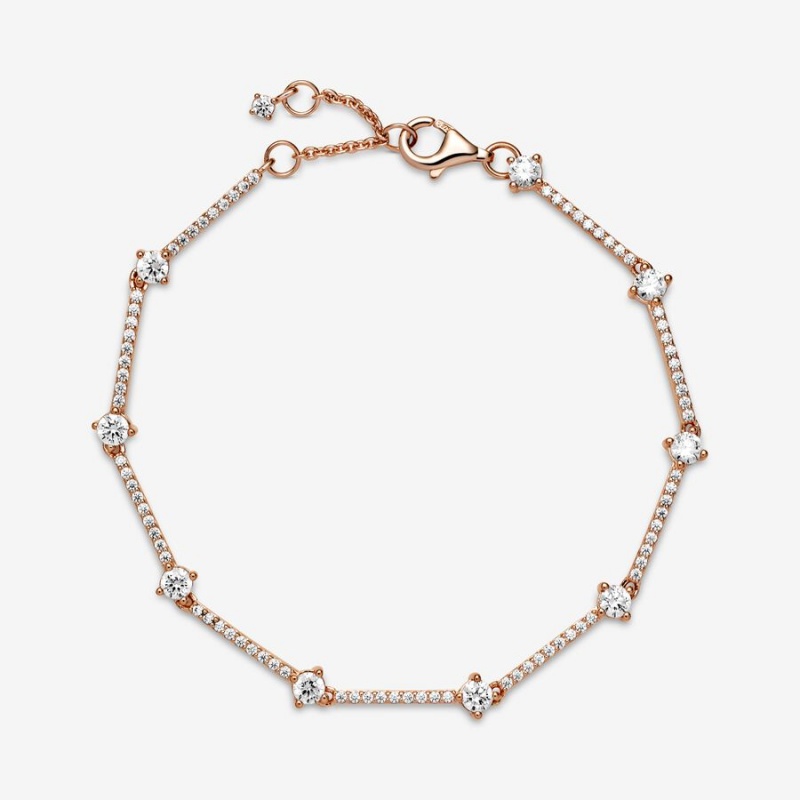 Pandora Sparkling Pavé Bars Chain Bracelets Rose Gold Plated | 801-CNYLHQ