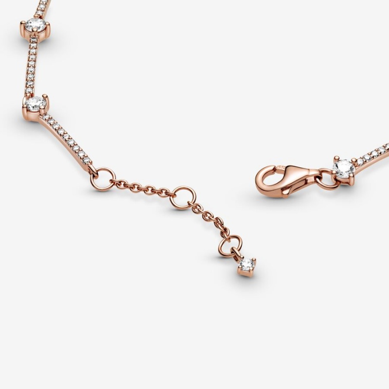 Pandora Sparkling Pavé Bars Chain Bracelets Rose Gold Plated | 801-CNYLHQ