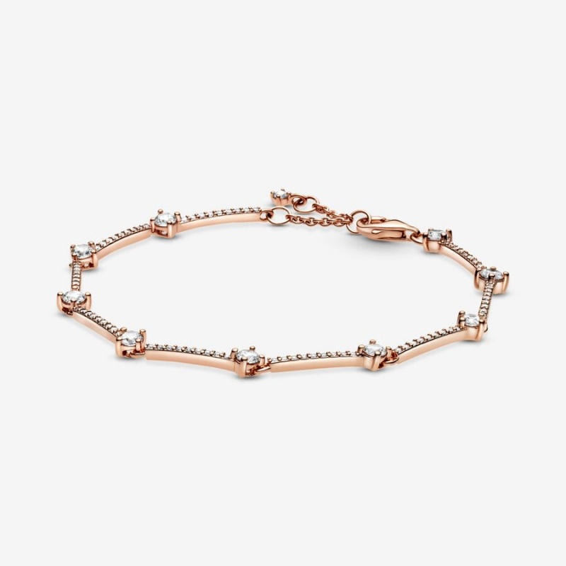 Pandora Sparkling Pavé Bars Chain Bracelets Rose Gold Plated | 801-CNYLHQ