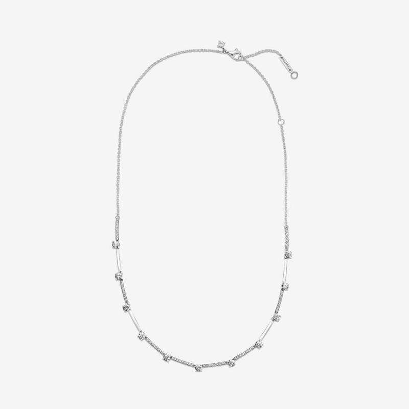 Pandora Sparkling Pavé Collier Bars Chain Necklaces Sterling Silver | 804-QPEHZI