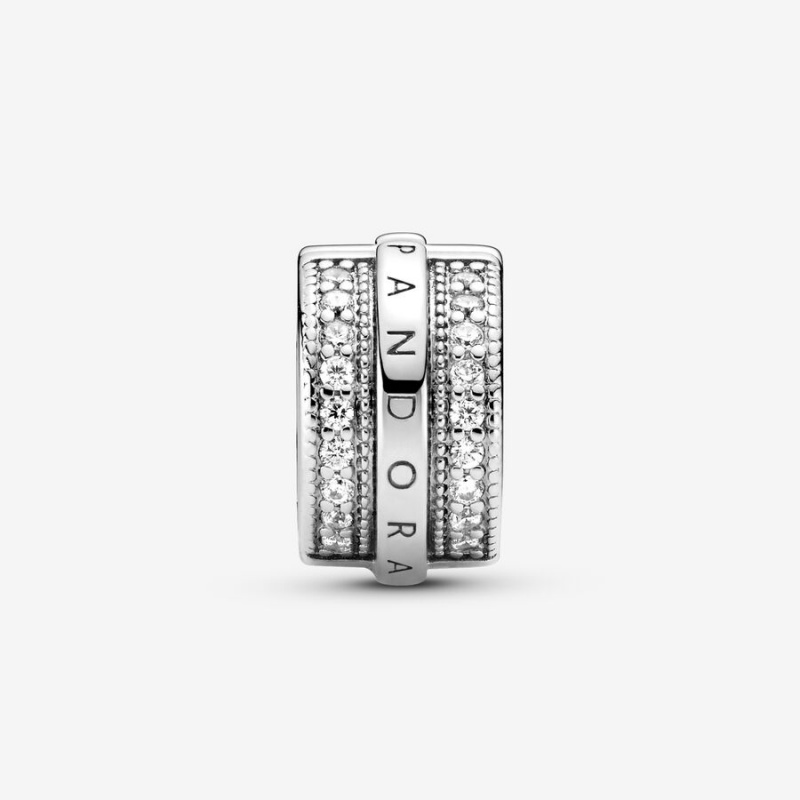 Pandora Sparkling Pavé Lines & Logo Clip Clips Sterling Silver | 237-OGZHXP