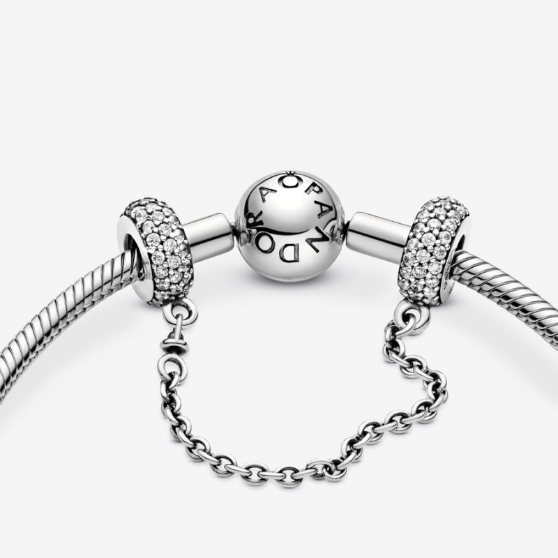 Pandora Sparkling Pavé Safety Safety Chains Sterling Silver | 079-OHFVJI