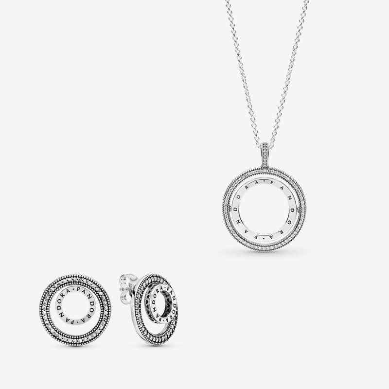 Pandora Sparkling Pave Circle Jewelry Gift Set Necklace & Earring Sets Sterling Silver | 324-FBIQLN