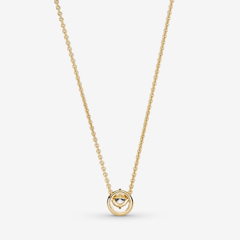 Pandora Sparkling Round Halo Collier Pendant Necklaces Gold Plated | 295-IRJEKQ