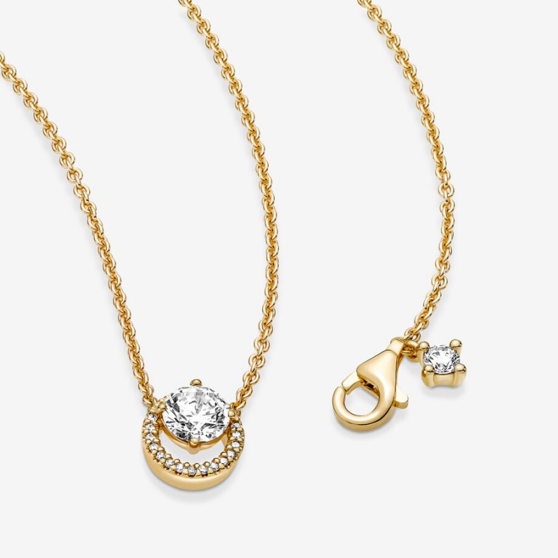 Pandora Sparkling Round Halo Collier Pendant Necklaces Gold Plated | 295-IRJEKQ