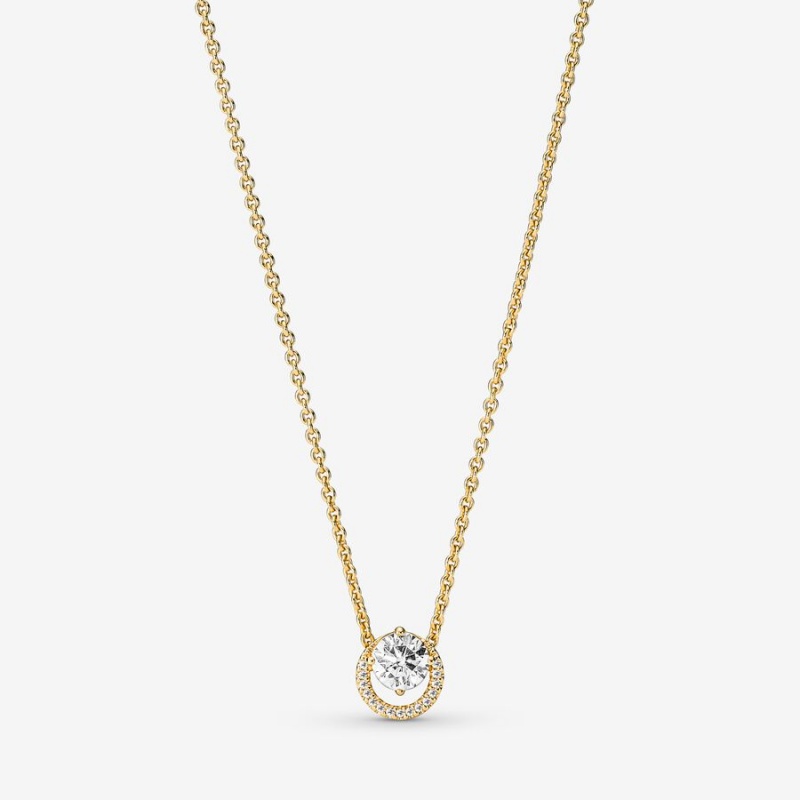 Pandora Sparkling Round Halo Collier Pendant Necklaces Gold Plated | 295-IRJEKQ