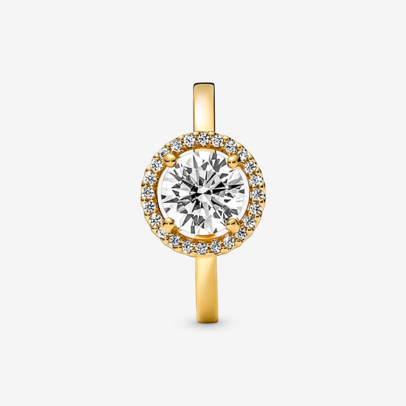 Pandora Sparkling Round Halo Halo & Solitaire Rings Gold Plated | 845-QEBCRI