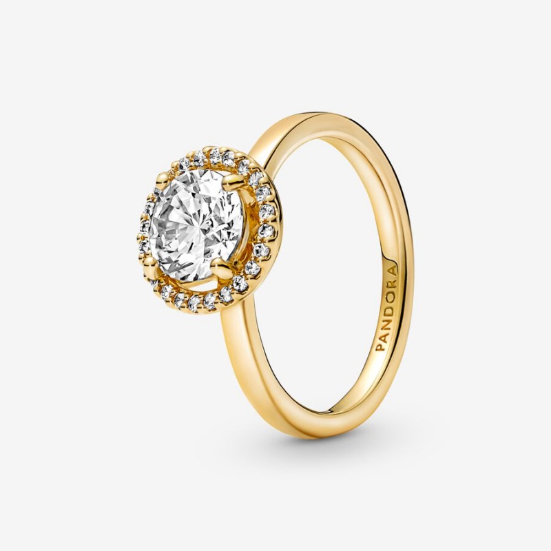 Pandora Sparkling Round Halo Halo & Solitaire Rings Gold Plated | 845-QEBCRI