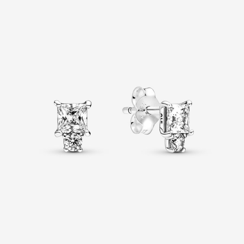 Pandora Sparkling Round & Square Stud Earrings Sterling Silver | 069-UBFWJG