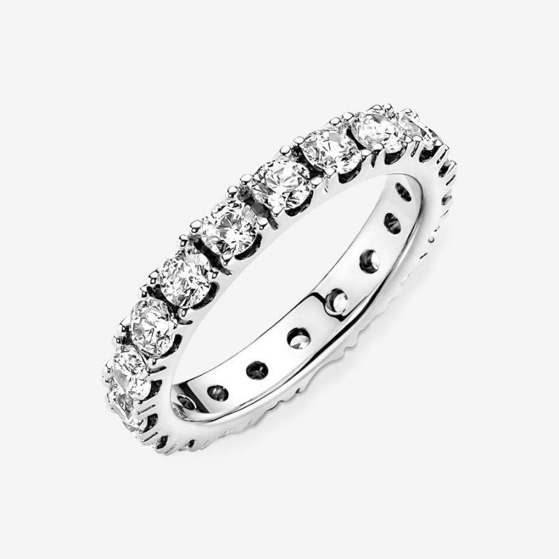 Pandora Sparkling Row Eternity Band Rings Sterling Silver | 405-LNEKXS