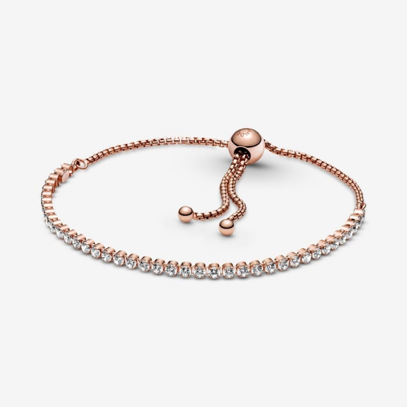 Pandora Sparkling Slider Tennis Sliding Bracelets Rose Gold Plated | 187-EPHBDN