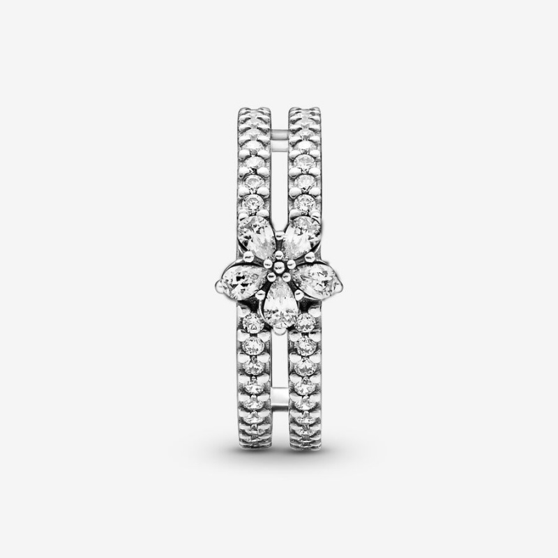 Pandora Sparkling Snowflake Double Statement Rings Sterling Silver | 125-CFQJUW