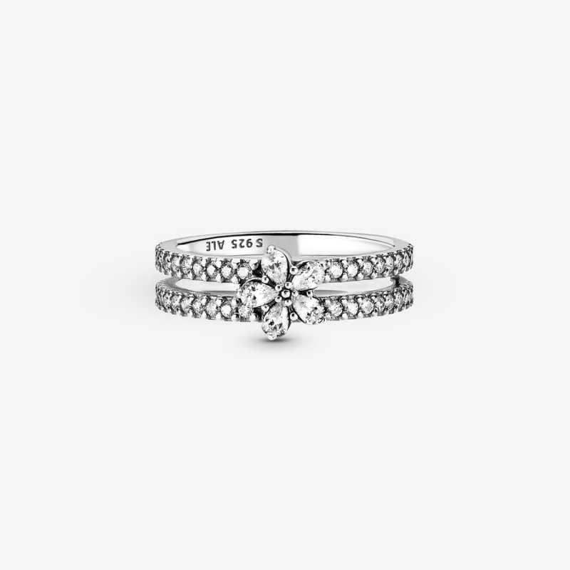 Pandora Sparkling Snowflake Double Statement Rings Sterling Silver | 125-CFQJUW