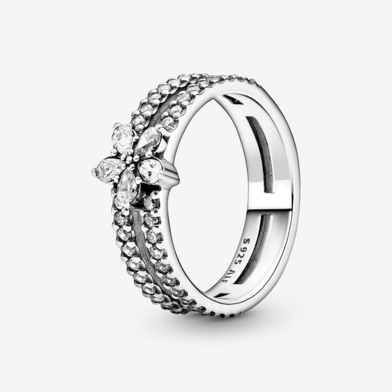 Pandora Sparkling Snowflake Double Statement Rings Sterling Silver | 125-CFQJUW