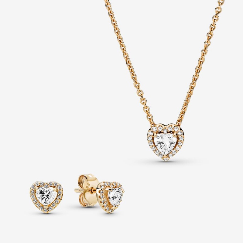 Pandora Sparkling Snowflake Jewelry Gift Set Necklace & Earring Sets Gold Plated | 768-HIJZFQ