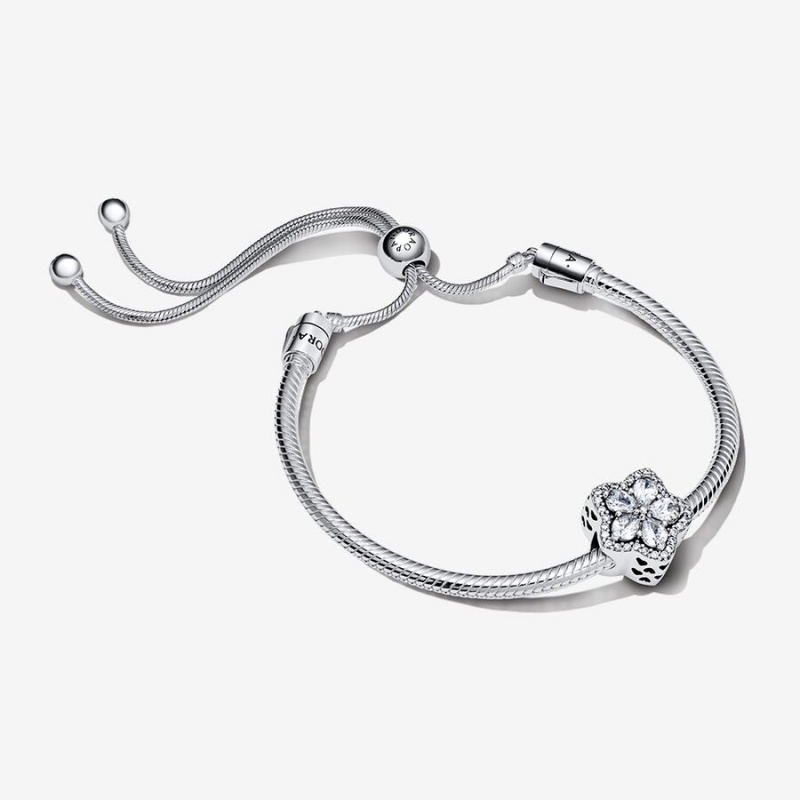 Pandora Sparkling Snowflake Sliding Set Charm Holders Sterling Silver | 207-YZOSAM