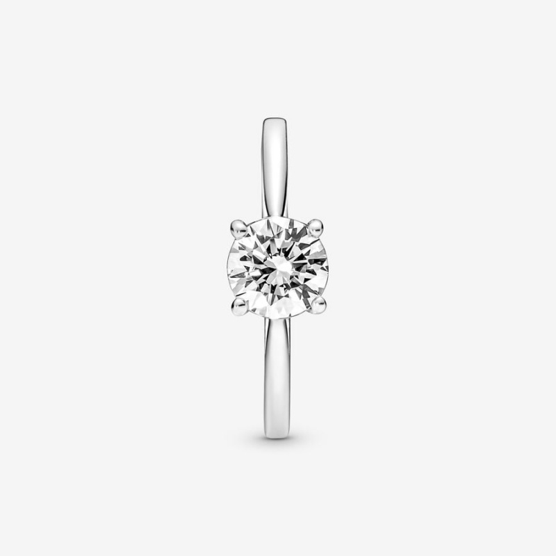 Pandora Sparkling Solitaire Halo & Solitaire Rings Sterling Silver | 374-DERBOM