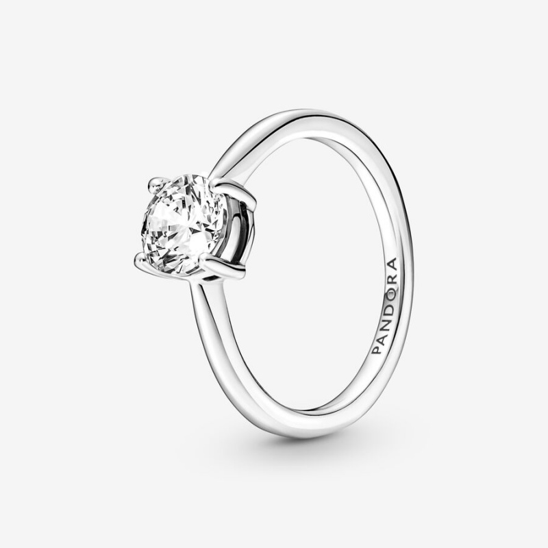 Pandora Sparkling Solitaire Halo & Solitaire Rings Sterling Silver | 374-DERBOM