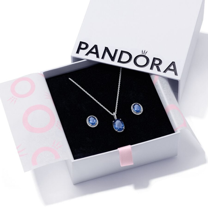 Pandora Sparkling Statement Halo Jewelry Gift Set Necklace & Earring Sets Sterling Silver | 687-PDJUVM