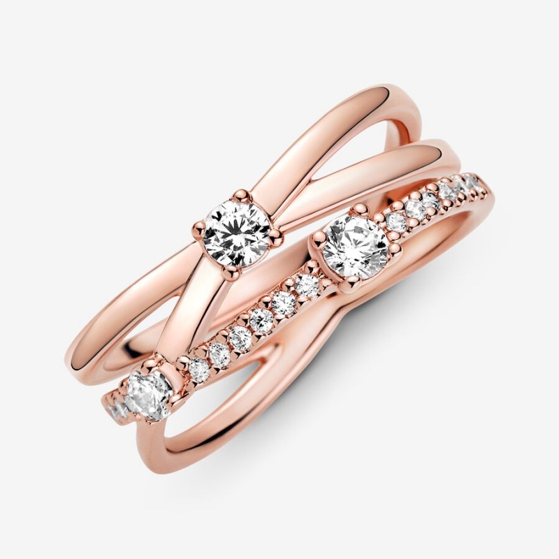 Pandora Sparkling Triple Statement Rings Rose Gold Plated | 520-COHGNQ