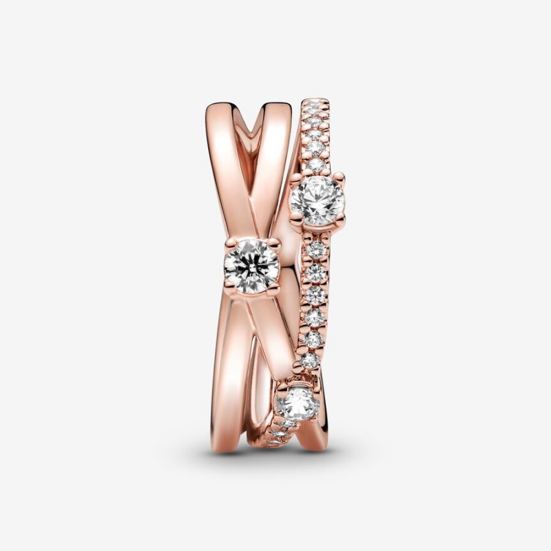 Pandora Sparkling Triple Statement Rings Rose Gold Plated | 520-COHGNQ