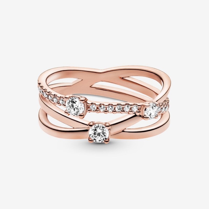 Pandora Sparkling Triple Statement Rings Rose Gold Plated | 520-COHGNQ