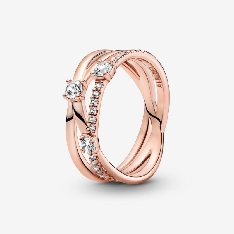 Pandora Sparkling Triple Statement Rings Rose Gold Plated | 520-COHGNQ