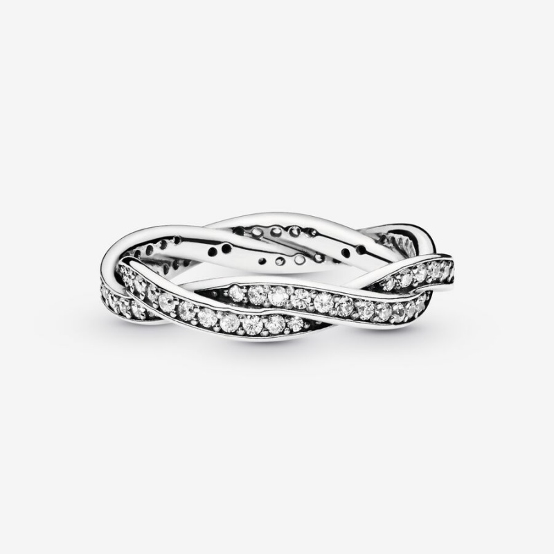 Pandora Sparkling Twisted Lines Band Rings Sterling Silver | 764-VZPCAW