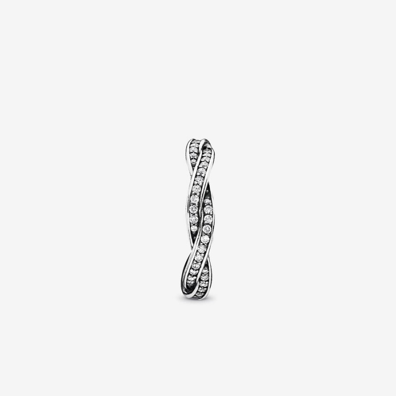 Pandora Sparkling Twisted Lines Band Rings Sterling Silver | 764-VZPCAW