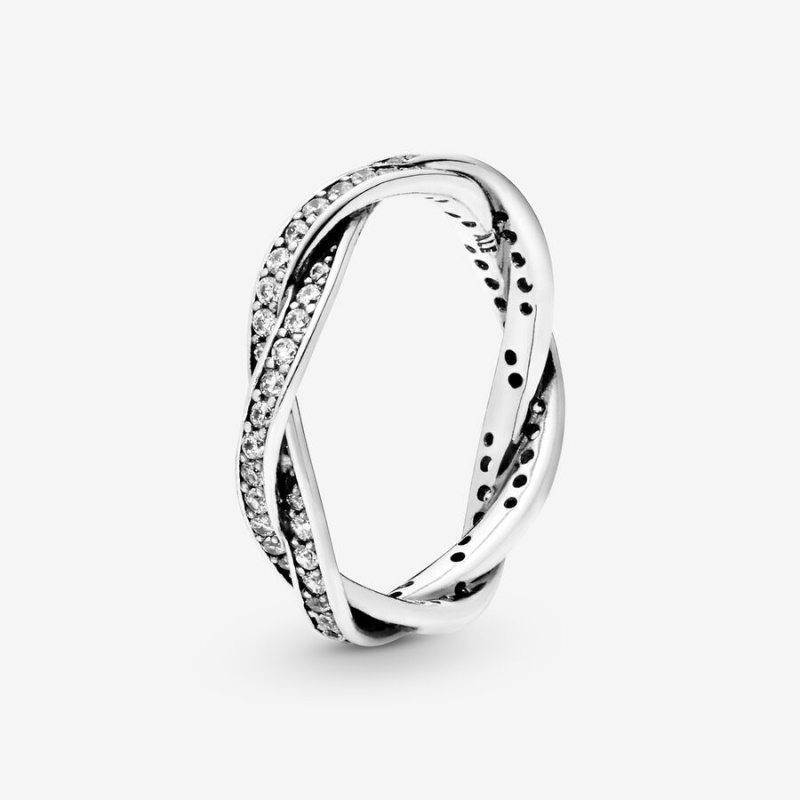 Pandora Sparkling Twisted Lines Band Rings Sterling Silver | 764-VZPCAW