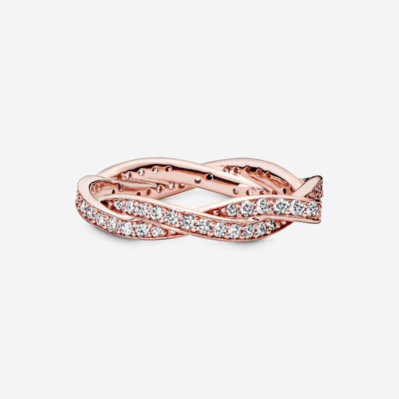 Pandora Sparkling Twisted Lines Band Rings Rose Gold Plated | 231-FDCRIA