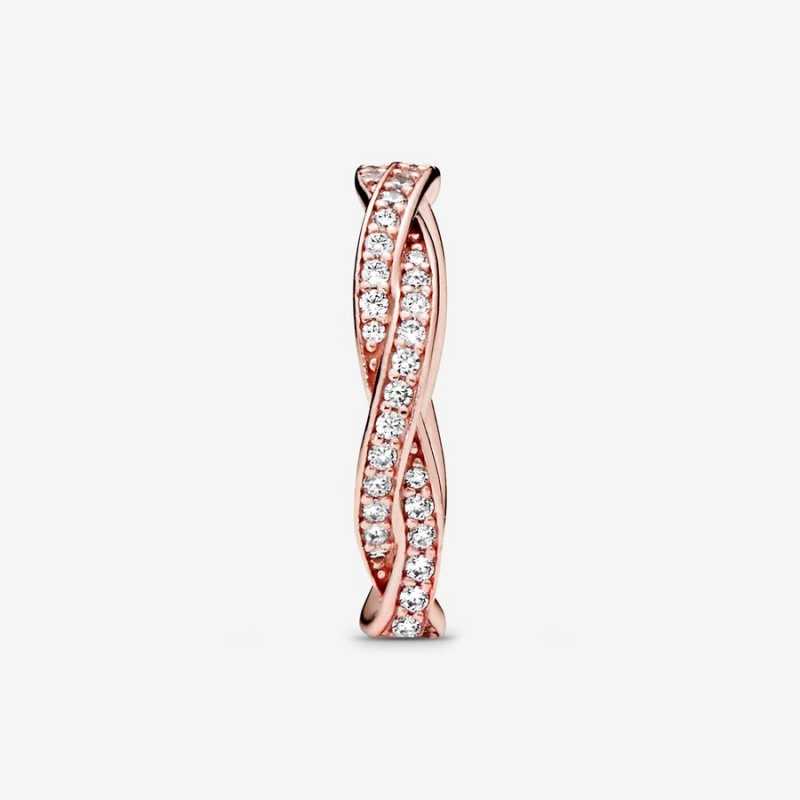 Pandora Sparkling Twisted Lines Band Rings Rose Gold Plated | 231-FDCRIA