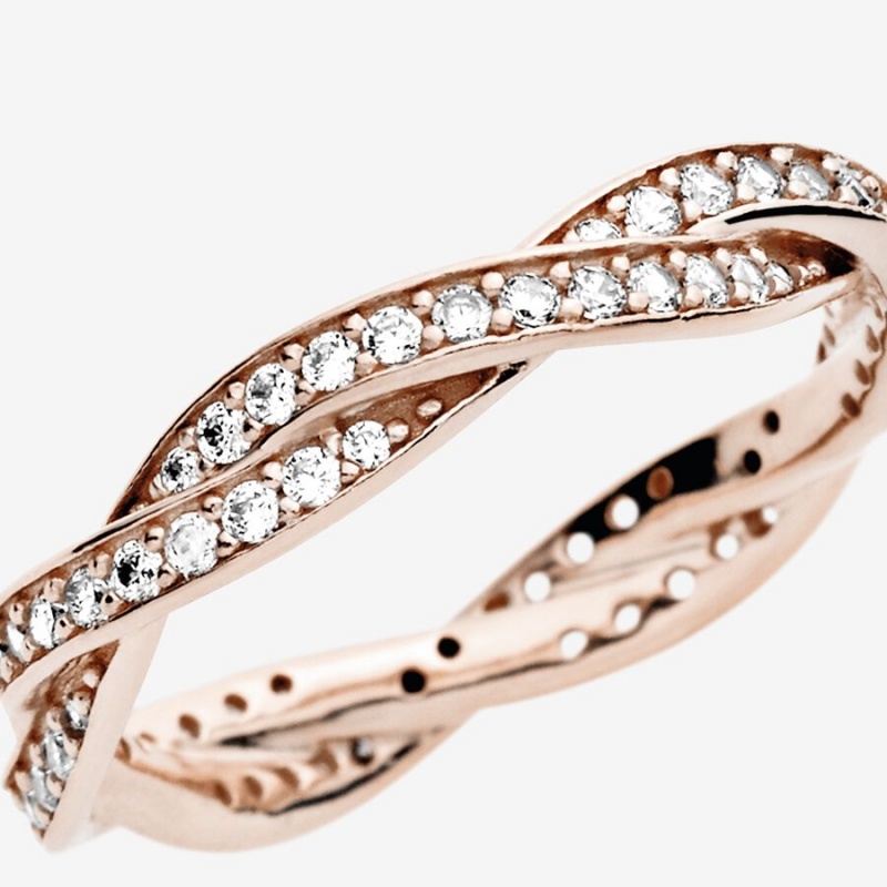 Pandora Sparkling Twisted Lines Band Rings Rose Gold Plated | 231-FDCRIA