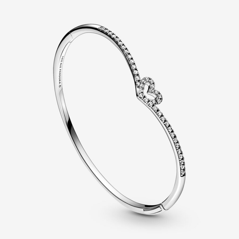 Pandora Sparkling Wishbone Heart Bangle Bangles Sterling Silver | 095-VHTDFB