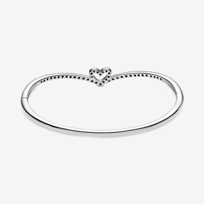 Pandora Sparkling Wishbone Heart Bangle Bangles Sterling Silver | 095-VHTDFB