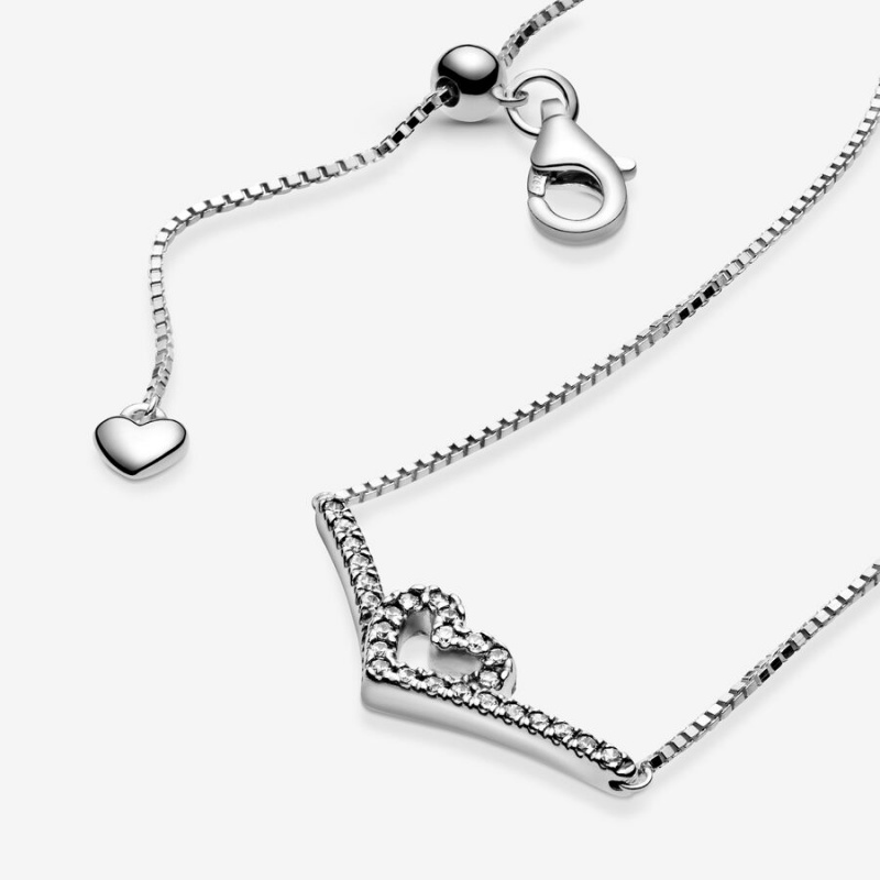 Pandora Sparkling Wishbone Heart Collier Pendant Necklaces Sterling Silver | 310-KCGAJU